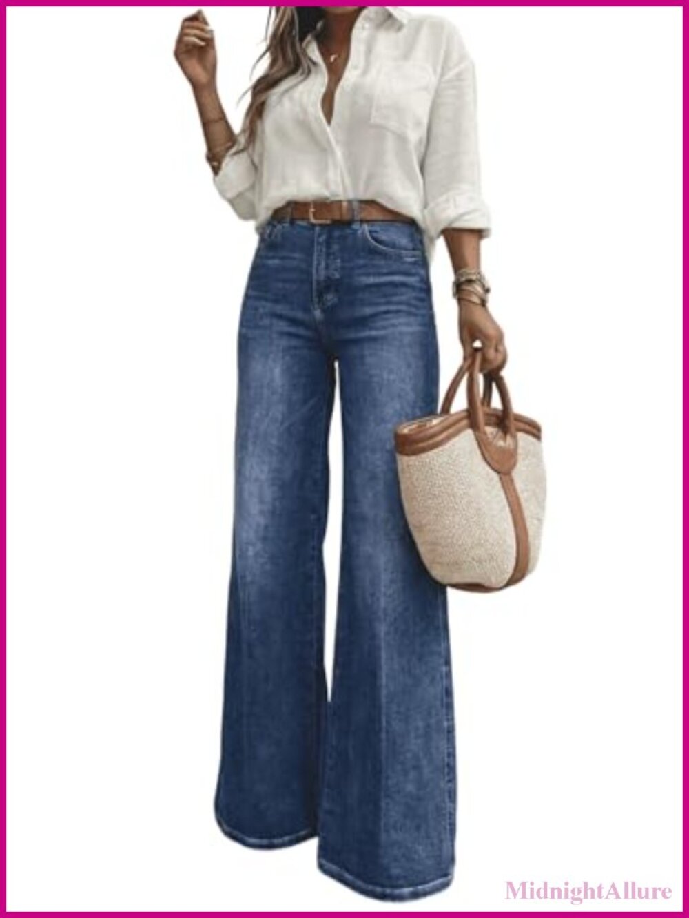 High Waisted Wide Leg Jeans 5-Pocket Stretch Denim Pants